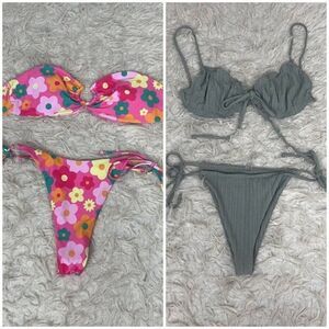 Set Of Two Womens Retro 2 Piece Swim Bikini & Cheeky Swim Bottoms size medium
